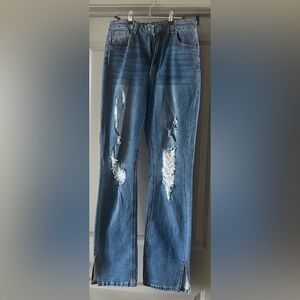 Fashion Nova Killing ’Em Softly Side Split Jean – Medium Blue Wash – Size 11